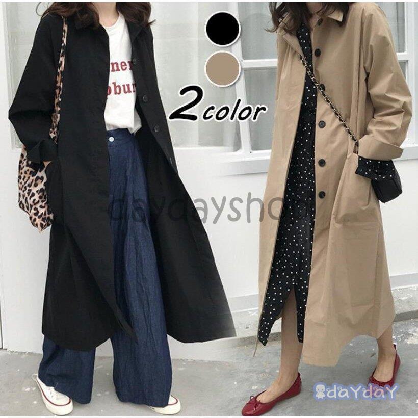 Coat - トレンチコート レディース ロングジャケット スプリングコート ライトアウター 秋服 風 カジュアル オーバー 30代 40代 50代 おしゃれ