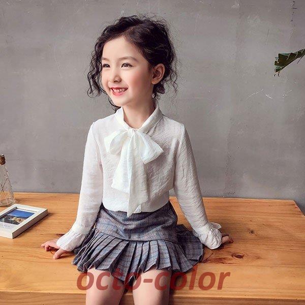 キッズ シャツ リボン 蝶結び ブラウス 女の子 春 秋 夏 スウィート 女児 子ども 長袖 着心地良い 発表..