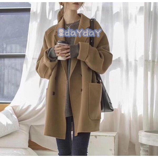 Duffle Coat - 冬コート　レディース　ピーコート　ミディアム丈　ダッフルコート　無地　Pコート　防寒　カジュアル　通勤　二次会　結婚式　2色