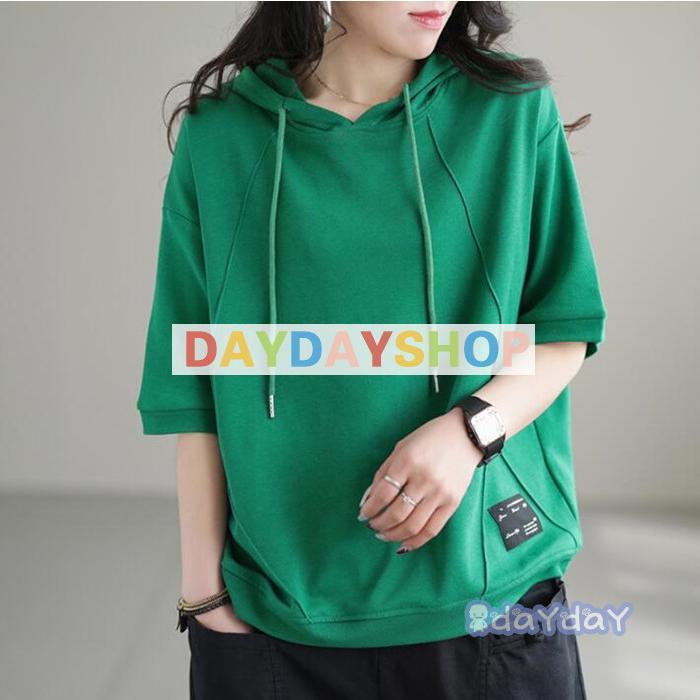 パーカー Tシャツ レディース 半袖 カットソー チュニック 夏 綿 カジュアル トップス フード付き おしゃれ ゆったり 大きいサイズ 着回し コットン 五分袖