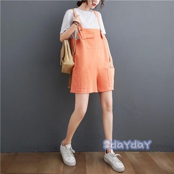 夏 きれいめ オーバーオール ゆったり スウェット ショートパンツ レディース 涼しいズボン カラーパンツ サロペット 夏ズボン 半ズボン
