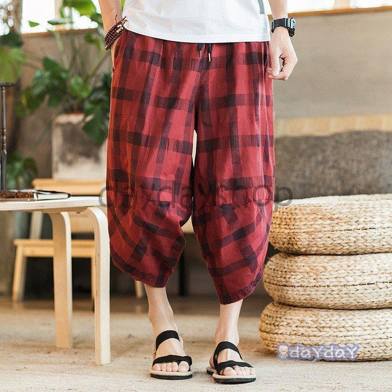新作 メンズ ズボン ガウチョパンツ 七分丈パンツ カジュアル ハレムパンツ チェック柄 男性用 ゆったり ニッカボッカ 夏用 大きいサイズ オシャレ