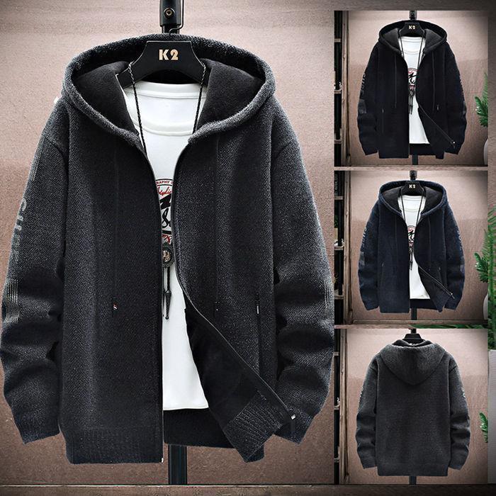 ニットパーカー カーディガン メンズ 裏起毛 長袖 パーカ ニット セーター スウェット ジャケット 厚手..