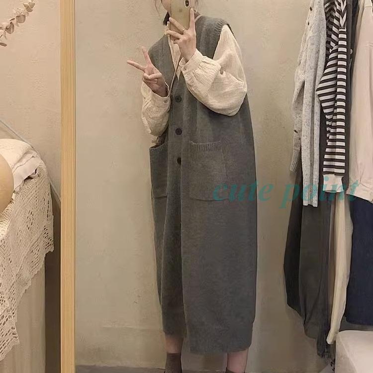 ベスト ジレ レディース 40代 50代 秋 冬 秋冬 無地 Vネック ノースリーブ ロング丈 前開き ビスチェ トップス