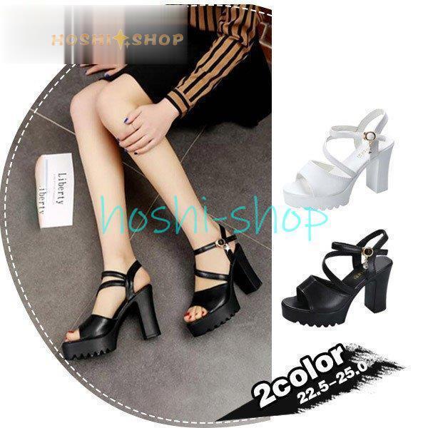 Rakuten - サンダル レディース ハイヒール 太ヒール 厚底 ストラップ パンプス 軽量 歩きやすい パーティー 大きいサイズ 痛くない 10cm 通勤 走れる