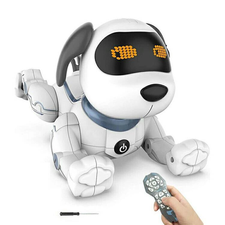 製品名 ロボット犬 スタンドドッグ 対象年齢 6歳以上 素材 ABS 電子部品 電池 本体：充電式リチウムイオン電池（3.7V）（付属） リモコン：単4形アルカリ乾電池2本（別売） 連続使用時間 約30-60分 ※使用動作状況等によって異なります。 充電方法 本体からリチウムイオン電池を取り外し、付属のUSB充電ケーブルで充電します。 特別事項 小さいなお子様を保護するため、本体への直接充電はできません。ドライバーで電池カバーを開け、リチウムイオン電池を取り出してからの充電となります。 充電時間 約4時間 制御方法 赤外線リモコン（付属） 制御距離 約5メートル以内推奨 製品サイズ 260*218*142 mm 製品重量 500 グラム 音声指示（英語のみ） 以下の音声指示にご対応できます。（英語のみ） SING A SONG / STAND AT ATTENTION / SIT DOWN / HANDSTAND / LEAN OVER / SAY HELLO / PUSH-UPS ※周りの環境、または発音によって反応しない場合がございます。 ※子供の高い声、ネイティブな発音に反応しやすいです。 特別説明 ロボットのモーターに欠かせないグリスが染み出す場合がございます。 正常仕様でございますので、拭き取ってからそのままご利用ください 商品紹介 お座りや逆立ちだってお手のもの！ 言葉で指示したり、リモコンで操作したり！ 一緒に楽しく遊べる可愛いロボットドッグ♪ 誰でもすぐに操作できて、一緒に遊べる犬型ロボット！ おうち時間がもっと楽しくなりそう！ もう寂しくない！ 足踏み(前進しません)、ダンス、歌う、プログラミング、音声指示(英語)、吠える、甘える、待て、逆立ち、腕立て伏せ、お座り、挨拶、さわる、伏せ などができます。 動作や音量、動作の停止などの操作がリモコンひとつで可能。 タッチセンシング機能で、アゴに触れると、ランダムで可愛い動きで反応♪ ※説明書は外国語となります。 ※配送または仕入状況により商品の箱に凹み、スレ等がある場合がございます。パッケージ不良による交換返品は対応出来かねますので、ご了承をお願いします。 ※説明書は外国語となります。 ※配送または仕入状況により商品の箱に凹み、スレ等がある場合がございます。パッケージ不良による交換返品は対応出来かねますので、ご了承をお願いします。