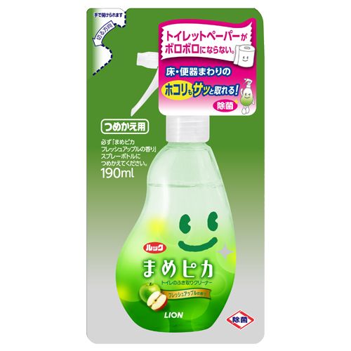 【イージャパンモール】【返品・交換・キャンセル不可】 必ず2通目のメールをご確認ください。 ※本商品は熨斗・包装（ラッピング）はお承り出来ない商品となります。※商品はご注文（ご決済）後、2-5営業日で発送（土・日・祝日除く）となります。※配送業者と契約がないため、送付先が北海道・沖縄・離島の場合キャンセルとさせていただきます。※発送予定日は、在庫がある場合の予定日となります。 ※在庫がない場合には、キャンセルとさせて頂きます。 ※納期が遅れます場合には改めてご連絡させて頂きます。※本商品はメーカー取り寄せ商品となります。 流動在庫となりますためお手配時に在庫がない場合はキャンセルとさせていただきます。 在庫と納期のご確認が必要な場合は事前にお問い合わせください。 ※ご注文確定後でのキャンセルやお届け先の変更等はお承りできませんのでご注意ください。 また、交換・返品はお承りできません。 ※商品のお写真はイメージ画像です。概要 トイレットペーパーで拭いても紙がボロボロにならないトイレクリーナー。便器まわりの拭き掃除に。 商品説明 ●つめかえ用、190ml。●便座・便器まわり・床などの「サッとひと拭き」に。●トイレットペーパーのくずれを防ぐ「ボロボロ防止成分」配合。気づいた時に、気軽に気持ちよくサッとふき取ることができます。●使った後はトイレに流せます。●窓枠や棚に置けるからサッと手に取れる！コンパクトでキュートな「まめボトル」。●狙いやすくたれ落ちにくい「プチ泡スプレー」。こんもり泡ででてくるからたれ落ちにくく、便座の裏側でもふき取りやすい。●洗浄・除菌成分配合だから、「尿汚れ」も「菌」もスッキリ！●700回プッシュできるので、毎日使っても約3ヵ月使える。●爽やかフレッシュアップルの香り。 仕様 タイプ 詰替 洗剤の種類 ふきとりクリーナー 香り フレッシュアップル 内容量 190ml 液性 中性 成分 界面活性剤、溶剤 シリーズ名 ルック JANコード 4903301118336 【メーカー・製造または販売元】ライオン【広告文責】株式会社イージャパンアンドカンパニーズ 072-875-6666《ご注意ください》 ※本商品はキャンセル・返品・交換不可の商品です。 ※商品はご注文後、1週間前後でお届けとなります。 ※商品の性質上、返品・交換・キャンセルはお受けできません。 　不良品、内容相違、破損、損傷の場合は良品と交換いたします。 　但し、商品到着から3日以内にご連絡をいただけない場合、交換いたしかねますのでご注意ください。 ※商品がリニューアルしている場合、リニューアル後の商品にてお届けとなる場合がございます。[関連キーワード：日用品 洗剤 トイレ用クリーナー]