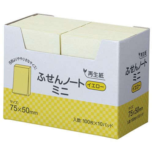 ふせん　ノートミニ　75×50mm　イエロー　1パック（10冊）