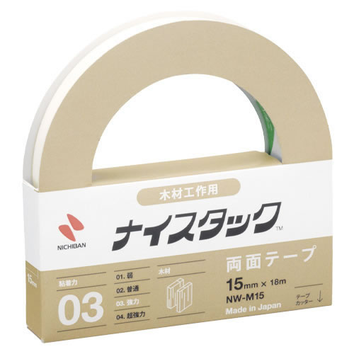 【イージャパンモール】 必ず2通目のメールをご確認ください。※商品はご注文（ご決済）後、2-3営業日で発送（土・日・祝日除く）となります。※配送業者と契約がないため、送付先が北海道・沖縄・離島の場合キャンセルとさせていただきます。※発送予定日は、在庫がある場合の予定日となります。 ※在庫がない場合には、キャンセルとさせて頂きます。 ※納期が遅れます場合には改めてご連絡させて頂きます。※商品の写真はイメージです。 ※お手元に届く商品は、商品名に記載してある色・柄・サイズ・型番の商品が届きます。 　ご注文のキャンセルおよびご返品がお承りできない商品となるため、ご注文の際には必ずご確認ください。 ※本商品はのし・ラッピング包装はお承りできない商品となります。薄手で強粘着・高タックで工作に最適です。 各種木材、プラスチックに良く付き、ボンドで対応できない多種の被着体にもよく付きます。 ホルダー、巻心は再生紙を使用しています。 カッターつき。 ホルダーはミシン目つきで、分別廃棄がしやすいです。 ■原産国 日本 ■本体サイズ縦×本体サイズ横×本体サイズ高さ（単位：mm） 17×114×114 ■本体重量（単位：g） 83【メーカー・製造または販売元】ニチバン【広告文責】株式会社イージャパンアンドカンパニーズ 072-875-6666《ご注意ください》 ※商品がリニューアルしている場合、リニューアル後の商品をお届けします。 場合によっては上記お日にちよりもお届けまでにお時間をいただく場合がございます。 ※本商品は、キャンセル・返品・交換・はお受けできません。 　不良品、内容相違、破損、損傷の場合は良品と交換いたします。 　但し、商品到着から3日以内にご連絡をいただけない場合、交換いたしかねますのでご注意ください。 ※商品がリニューアルしている場合、リニューアル後の商品をお届けします。 　リニューアル後商品のお届けについてのキャンセル返品交換は出来ません。 　リニューアルにより商品内容、容量、パッケージ等が異なる場合がございます。 ※ご注文をご確認および承らせて頂いた後に、欠品やメーカー廃盤等で商品がご用意出来ない場合は、該当商品をキャンセルとさせて頂きます。[関連キーワード：文具・事務用品 文房具 事務用品]★まとめ買い★　ニチバン　ナイスタックR（木材工作用強力タイプ　NW-M15　×10個　はコチラ　>>