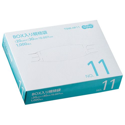 【イージャパンモール】【返品・交換・キャンセル不可】 必ず2通目のメールをご確認ください。 ※本商品は熨斗・包装（ラッピング）はお承り出来ない商品となります。※商品はご注文（ご決済）後、2-5営業日で発送（土・日・祝日除く）となります。※配送業者と契約がないため、送付先が北海道・沖縄・離島の場合キャンセルとさせていただきます。※発送予定日は、在庫がある場合の予定日となります。 ※在庫がない場合には、キャンセルとさせて頂きます。 ※納期が遅れます場合には改めてご連絡させて頂きます。※本商品はメーカー取り寄せ商品となります。 流動在庫となりますためお手配時に在庫がない場合はキャンセルとさせていただきます。 在庫と納期のご確認が必要な場合は事前にお問い合わせください。 ※ご注文確定後でのキャンセルやお届け先の変更等はお承りできませんのでご注意ください。 また、交換・返品はお承りできません。 ※商品のお写真はイメージ画像です。概要 使いやすいBOXタイプの規格袋 商品説明 ●厚さ0.007mm、半透明の高密度ポリエチレンの規格袋1000枚入。仕様はNo.11です。 仕様 サイズ No.11 色 半透明 寸法 タテ300×ヨコ200mm 厚さ 0.007mm 材質 高密度ポリエチレン（HDPE） その他仕様 ●箱サイズ：W215×D165×H43mm 【広告文責】株式会社イージャパンアンドカンパニーズ 072-875-6666《ご注意ください》 ※本商品はキャンセル・返品・交換不可の商品です。 ※商品の性質上、返品・交換・キャンセルはお受けできません。 　不良品、内容相違、破損、損傷の場合は良品と交換いたします。 　但し、商品到着から3日以内にご連絡をいただけない場合、交換いたしかねますのでご注意ください。 ※商品がリニューアルしている場合、リニューアル後の商品をお届けします。[関連キーワード：文具・事務用品 店舗用品 規格袋]
