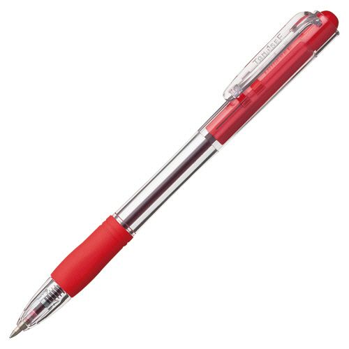 Other - ノック式油性ボールペン　グリップ付　0.7mm　赤　(軸:クリア)　1セット(100本:10本×10パック)