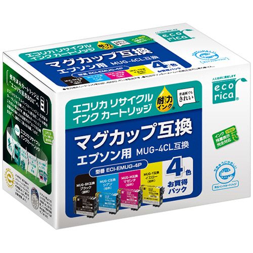 Rakuten - 【送料無料】【個人宅届け不可】【法人（会社・企業）様限定】リサイクルインクカートリッジ　4色パック[エプソン:MUG?4CL/マグカップ互換]　1箱(4個:各色1個)