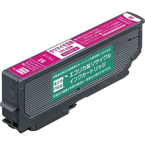 【代引不可】【イージャパンモール】【返品・交換・キャンセル・日時指定不可・法人（会社・企業）様限定】 必ず2通目のメールをご確認ください。 ※本商品は熨斗・包装（ラッピング）はお承り出来ない商品となります。 ※本商品はお届け先様名が法人（企業・会社）様宛ての場合のみお承りとなり、個人様宛てのご注文はお承りしておりませんので予めご了承くださいませ。 ※領収書につきましてはeメールにPDFファイルを添付してのご案内のみとなります。 ※本商品は【イージャパンショッピングモール】（イージャパンモール）の他の商品と同梱することは出来ません。※商品はご注文（ご決済）後、2-5営業日で発送（土・日・祝日除く）となります。※配送業者と契約がないため、送付先が沖縄・離島・一部地域の場合キャンセルとさせていただきます。※発送予定日は、在庫がある場合の予定日となります。 ※在庫がない場合には、キャンセルとさせて頂きます。 ※納期が遅れます場合には改めてご連絡させて頂きます。※本商品はメーカー取り寄せ商品となります。 流動在庫となりますためお手配時に在庫がない場合はキャンセルとさせていただきます。 在庫と納期のご確認が必要な場合は事前にお問い合わせください。 ※キャンセル・返品・交換・日時指定不可です。（平日のみのお届け） ※ご注文確定後でのお届け先の変更等はお承りできませんのでご注意ください。 ※本商品は法人（企業・会社）様限定商品となり、お届け先は「法人（企業・会社）様」に限ります。（個人様宛てへのお届けはお承りしておりません） 　お届け先に法人名が確認できる表札等がない場合、お届けをお承りすることができなくなっております。 　また、商品のお受取人様名に法人（企業・会社）様名をご記入いただけない場合もご注文をお承りできません。 ※置き配や宅配ボックスへの配送も承れませんので、お届け時にお留守でないようお願い致します。 ※沖縄・離島および一部地域へのお届けは出来ません。 ※商品のお写真はイメージ画像です。概要 リサイクルインク 商品説明 ●SAT-M互換リサイクルインクカートリッジ（染料マゼンタ） 仕様 種類 リサイクルインク 色 染料マゼンタ 対象カートリッジ SAT-M 対応機種 EP-712A、EP-713A、EP-812A、EP-813A JANコード 4562451404364 環境商品 再生インクカートリッジエコマーク認定番号：21142004 【メーカー・製造または販売元】エコリカ【広告文責】株式会社イージャパンアンドカンパニーズ 072-875-6666《ご注意ください》 ※本商品はキャンセル・返品・交換・日時指定不可の商品です。 　不良品、内容相違、破損、損傷の場合は良品と交換いたします。 　但し、商品出荷より7日以上たった商品につきましては交換いたしかねますのでご注意ください。 ※商品がリニューアルしている場合、リニューアル後の商品をお届けします。 ※法人（企業・会社）様宛ての場合のみご注文をお承りしております。（個人様宛てへのお届けはお承りしておりません） 　配送の日時指定は出来ません。お届け時にお留守でないようお願い致します。[関連キーワード：OA・PC消耗品 プリンター用インクカートリッジ リサイクルインクカートリッジ]
