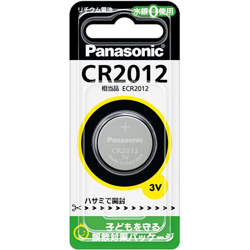 【イージャパンモール】【返品・交換・キャンセル不可】 必ず2通目のメールをご確認ください。 ※本商品は熨斗・包装（ラッピング）はお承り出来ない商品となります。※商品はご注文（ご決済）後、2-3営業日で発送（土・日・祝日除く）となります。※配送業者と契約がないため、送付先が北海道・沖縄・離島の場合キャンセルとさせていただきます。※発送予定日は、在庫がある場合の予定日となります。 ※在庫がない場合には、キャンセルとさせて頂きます。 ※納期が遅れます場合には改めてご連絡させて頂きます。※ご注文確定後でのキャンセルやお届け先の変更等はお承りできませんのでご注意ください。 また、交換・返品はお承りできません。 ※商品のお写真はイメージ画像です。概要 宇宙でも活躍するパナソニック電池。 商品説明 ●リチウムコイン電池、CR2012です。 電池種類 リチウムコイン 電池サイズ CR2012 直径 20mm その他 ●高さ：1.2mm JANコード 4902704242204 【メーカー・製造または販売元】パナソニック【広告文責】株式会社イージャパンアンドカンパニーズ 072-875-6666《ご注意ください》 ※本商品はキャンセル・返品・交換不可の商品です。 ※商品の性質上、返品・交換・キャンセルはお受けできません。 　不良品、内容相違、破損、損傷の場合は良品と交換いたします。 　但し、商品到着から3日以内にご連絡をいただけない場合、交換いたしかねますのでご注意ください。 ※商品がリニューアルしている場合、リニューアル後の商品をお届けします。[関連キーワード：事務機器・家電・電池 電池 ボタン＆コイン型電池]【イージャパンショッピングモール】内のみのお買い物は、送料一律でどれだけ買っても同梱する事が出来ます。※ただし、一部地域（北海道・東北・沖縄）は除きます。※商品に記載されています【イージャパンショッピングモール】の表記を必ずご確認下さい。【イージャパンショッピングモール】の表記以外で記載されている商品に関しまして、一緒にお買い物は出来ますが、別途送料を頂戴します。また、別便でのお届けとなりますのでご了承下さい。※全商品、各商品説明に記載されています注意書きを必ずお読み下さい。※それぞれの【○○館】ごとに、送料等ルールが異なりますので、ご注意下さい。※ご注文確認メールは2通送信されます。送料等の変更がございますので、当店からのご注文確認メール（2通目)を必ずご確認ください。