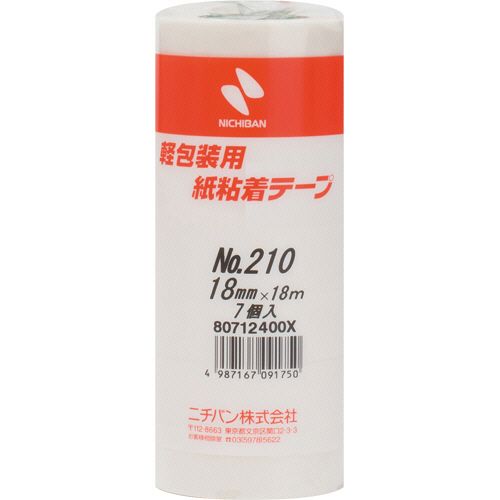 NICHIBAN 紙粘着テープ No.210 18mm×18m 白 1パック(7巻)