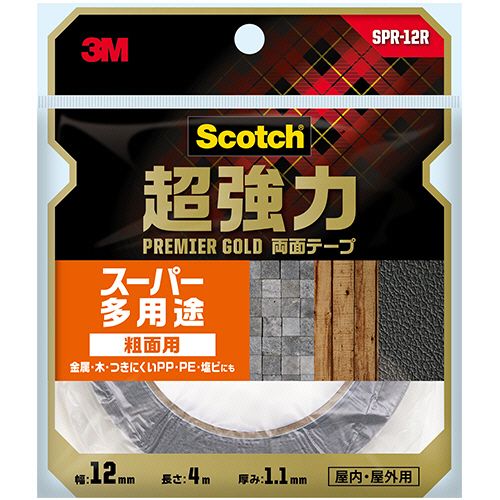 Rakuten - スコッチ　超強力両面テープ　プレミアゴールド　(スーパー多用途)　粗面用　12mm×4m　1巻