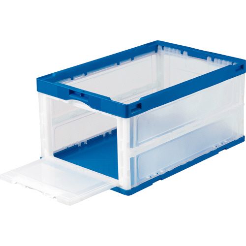 【送料無料】【個人宅届け不可】【法人（会社・企業）様限定】折りたたみコンテナ　フタなし　短辺扉付　75L　ダークブルー/透明　1台【イージャパンモール】