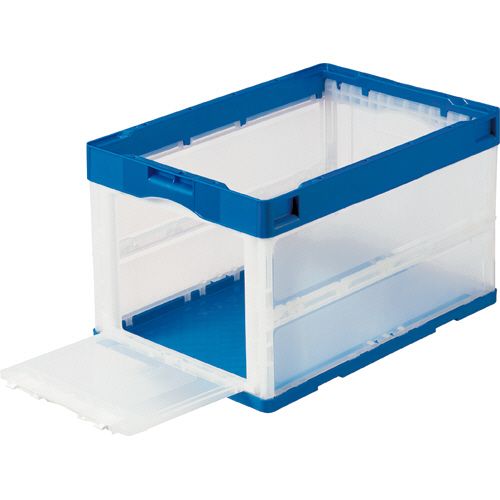 【送料無料】【個人宅届け不可】【法人（会社・企業）様限定】折りたたみコンテナ　フタなし　短辺扉付　50L　ダークブルー/透明　1セット(10台)