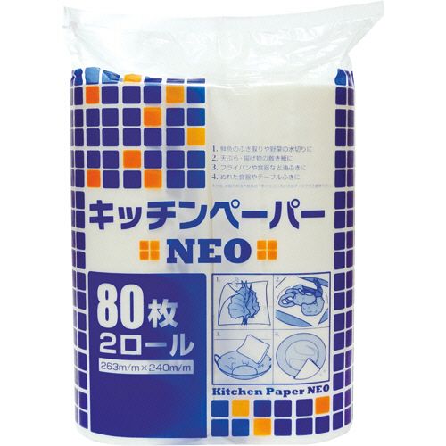 【送料無料】【個人宅届け不可】【法人（会社・企業）様限定】大黒工業 キッチンペーパーNEO 80枚/ロール 1パック(2ロール)【イージャパンモール】