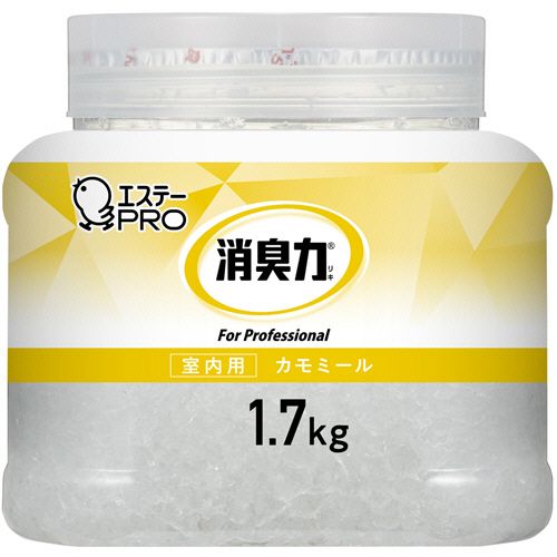 【イージャパンモール】【返品・交換・キャンセル不可】 必ず2通目のメールをご確認ください。 ※本商品は熨斗・包装（ラッピング）はお承り出来ない商品となります。※商品はご注文（ご決済）後、2-3営業日で発送（土・日・祝日除く）となります。※配送業者と契約がないため、送付先が北海道・沖縄の場合キャンセルとさせていただきます。※発送予定日は、在庫がある場合の予定日となります。 ※在庫がない場合には、キャンセルとさせて頂きます。 ※納期が遅れます場合には改めてご連絡させて頂きます。※ご注文確定後でのキャンセルやお届け先の変更等はお承りできませんのでご注意ください。 また、交換・返品はお承りできません。 ※商品のお写真はイメージ画像です。概要 細かいクラッシュゲルで悪臭をキャッチ！ 商品説明 ●室内用、香りはカモミール、本体1.7kgです。●取っ手付。 仕様 タイプ 本体 香り カモミール 内容量 1.7kg 使用推奨空間 室内用 持続時間 約4〜6ヵ月 寸法 W155×D140×H152mm その他仕様 ●薬剤形状：クラッシュゲル シリーズ名 消臭力 JANコード 4901070130382 【メーカー・製造または販売元】エステー【広告文責】株式会社イージャパンアンドカンパニーズ 072-875-6666《ご注意ください》 ※本商品はキャンセル・返品・交換不可の商品です。 ※商品の性質上、返品・交換・キャンセルはお受けできません。 　不良品、内容相違、破損、損傷の場合は良品と交換いたします。 　但し、商品到着から3日以内にご連絡をいただけない場合、交換いたしかねますのでご注意ください。 ※商品がリニューアルしている場合、リニューアル後の商品をお届けします。[関連キーワード：衣料・生活用品　生活雑貨　消臭　芳香剤　室内用]