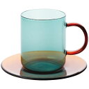 【送料無料】耐熱カラーガラスマグ&ソーサーセット AR0604495(グリーン)【ギフト館】(3)