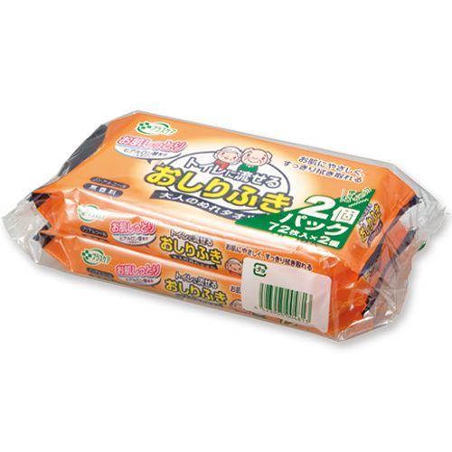 プラスケア　大人用流せるおしりふき　1パック(144枚:72枚x2個)