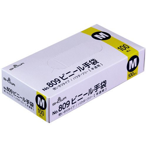 No.809　ビニール手袋　パウダーフリー　M　半透明　1箱(100枚)