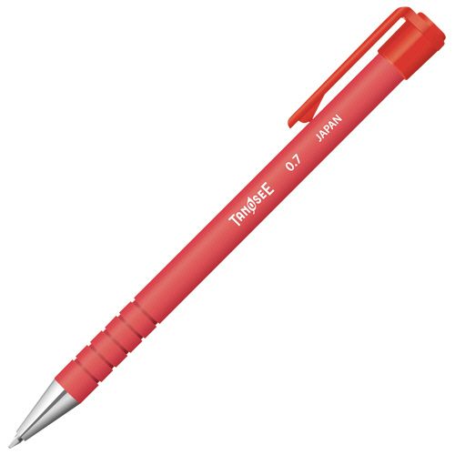 ノック式油性ボールペン　ラバー軸　0．7mm　赤　1セット（10本）