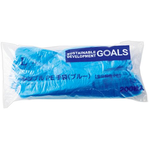 【送料無料】【個人宅届け不可】【法人（会社・企業）様限定】シンプルPE手袋　L　ブルー(生分解性PE)　1パック(200枚)【イージャパンモール】