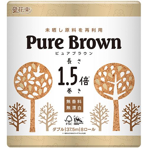 【送料無料】【個人宅届け不可】【法人（会社・企業）様限定】トイレットペーパー花束ピュアブラウン1.5倍巻W 芯有 37.5m 1パック(8ロール)