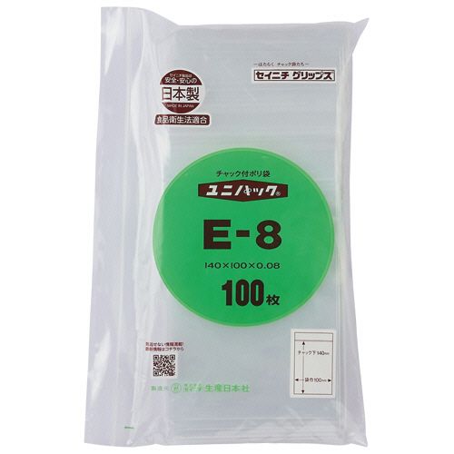 Bags - 【送料無料】【個人宅届け不可】【法人（会社・企業）様限定】ユニパック　チャック付　ポリエチレン　ヨコ100×タテ140×厚み0．08mm　1パック（100枚）