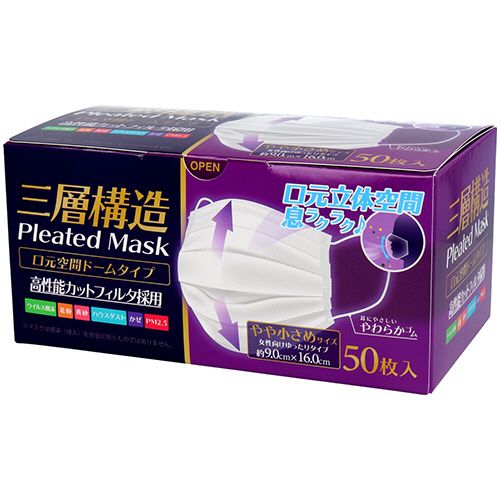 【送料無料】【個人宅届け不可】【法人（会社・企業）様限定】三層構造　口元空間ドーム型マスク　やや小さめ　1箱（50枚）