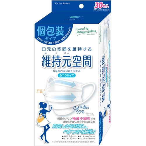 【送料無料】【個人宅届け不可】【法人（会社・企業）様限定】維持元空間マスク（個包装タイプ）　ふつうサイズ　1パック（30枚）