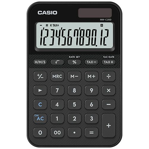 【イージャパンモール】【返品・交換・キャンセル不可】 必ず2通目のメールをご確認ください。 ※本商品は熨斗・包装（ラッピング）はお承り出来ない商品となります。※商品はご注文（ご決済）後、2-5営業日で発送（土・日・祝日除く）となります。※配送業者と契約がないため、送付先が北海道・沖縄の場合キャンセルとさせていただきます。※発送予定日は、在庫がある場合の予定日となります。 ※在庫がない場合には、キャンセルとさせて頂きます。 ※納期が遅れます場合には改めてご連絡させて頂きます。※本商品はメーカー取り寄せ商品となります。 流動在庫となりますためお手配時に在庫がない場合はキャンセルとさせていただきます。 在庫と納期のご確認が必要な場合は事前にお問い合わせください。 ※ご注文確定後でのキャンセルやお届け先の変更等はお承りできませんのでご注意ください。 また、交換・返品はお承りできません。 ※商品のお写真はイメージ画像です。概要 感性豊かなカラーバリエーションのカラフル電卓。 商品説明 ●卓上でも手持ちでも活躍するミニジャストタイプ、12桁表示。カラーはブラックです。●計算するための道具から個性を映す文房具のようなパーソナルなアイテムへ。 仕様 桁数 12桁 寸法 W101×D154.5×H18mm 質量 約118g 色 ブラック メモリー メモリー数：1、独立メモリー：M+/M-/MRCキー方式 機能 四則計算、四則定数計算、マルチパーセント計算、平方根（ルート）、概数計算、時間計算機能、税計算（税額計算や税率の変更可能）、計算状態表示、3桁位取り表示、早打ち機能（2キーロールオーバー）、ツーゼロ（00）、桁下げ（バックスペース）、サインチェンジ（符号切替）、オートパワーオフ 表示部 傾斜 電源 ソーラー、電池（LR54×1※LR1130も使用可能） 電池寿命 約3年（1日1時間使用時） その他仕様 ●キーの特徴：プラスチックキー、フラットキー 備考 ※重量は電池含む。 JANコード 4549526621055 【メーカー・製造または販売元】カシオ【広告文責】株式会社イージャパンアンドカンパニーズ 072-875-6666《ご注意ください》 ※本商品はキャンセル・返品・交換不可の商品です。 ※商品の性質上、返品・交換・キャンセルはお受けできません。 　不良品、内容相違、破損、損傷の場合は良品と交換いたします。 　但し、商品到着から3日以内にご連絡をいただけない場合、交換いたしかねますのでご注意ください。 ※商品がリニューアルしている場合、リニューアル後の商品をお届けします。[関連キーワード：事務機器・家電・電池]
