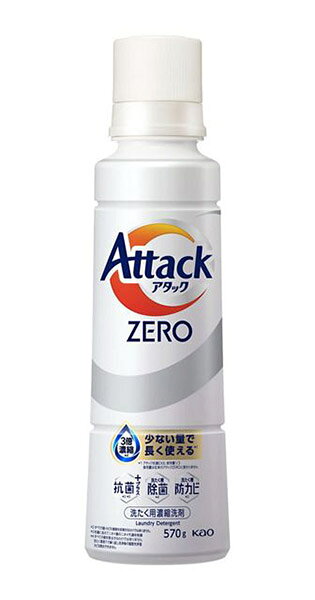 【イージャパンモール】【返品・交換・キャンセル不可】 ※ご注文確認メールは2通送信されます。 送料等の変更がございますので、当店からのご注文確認メール（2通目)を必ずご確認ください。 ※2通目のメールをご案内した後でのキャンセルやお届け先の変更等はお承りできませんのでご注意ください。 ※本商品は熨斗・包装（ラッピング）はお承り出来ない商品となります。※商品はご注文（ご決済）後、3-5営業日で発送（土・日・祝日除く）となります。※配送業者と契約がないため、送付先が北海道・沖縄・離島の場合キャンセルとさせていただきます。※本商品は2ケース（24点）ごとに別途送料を頂戴いたします。※掲載商品の在庫について 掲載商品につきましては、他店併売商品となります。 「在庫有り」の記載がありましても、ご注文後に完売やメーカー欠品となる場合がございます。 完売やメーカー欠品の場合には、ご注文をキャンセルとさせて頂く場合がありますので予めご了承下さい。 ※発送予定日は、在庫がある場合の予定日となります。 ※納期が遅れます場合には改めてご連絡させて頂きます。衣類から洗たく槽まで、アタックZERO液体史上、最高峰の消臭。 いつものお洗たくで洗たく槽のメンテ※1まで！ 自動投入にもおすすめ！ 糸くずフィルターのヌメリ除去※2、自動投入タンク内の防カビ・抗菌※3も。 さらに、「高い洗浄力」と「環境へのやさしさ」の両立を目指した洗浄成分バイオIOSを配合。 リーフィブリーズの香り(微香) ※1 除菌・防カビ効果のこと。 ※2 使用期間1か月以上。 ※3 すべての菌・カビの増殖を抑制するわけではありません。 ●成分 界面活性剤（44％、高級アルコール系（非イオン）、高級アルコール系（陰イオン）、ヒドロキシアルカンスルホン酸塩）、安定化剤、抗菌剤、消臭助剤、酵素 570g【メーカー・製造または販売元】花王株式会社0120-165-693【広告文責】株式会社イージャパンアンドカンパニーズ 072-875-6666《ご注意ください》 ※本商品はキャンセル・返品・交換不可の商品です。 ※商品の写真はイメージです。 お手元に届く商品は、商品名に記載してある色・柄・型番の商品が届きます。 ※本商品は簡易梱包でのお届けとなります。 ※場合によっては上記お日にちよりもお届けまでにお時間をいただく場合がございます。 ※商品がリニューアルしている場合、リニューアル後の商品をお届けする場合がございます。 リニューアルにより商品内容、容量、パッケージ等が異なる場合であってもキャンセル・返品・交換はお承りしておりません。 ※ご注文をご確認および承らせて頂いた後に、欠品やメーカー廃盤等で商品がご用意出来ない場合は、該当商品をキャンセルとさせて頂きます。 ※不良品、内容相違、破損、損傷の場合は良品と交換させていただきますが、完売やメーカー欠品などの場合にはご返金でのご対応とさせていただきます。 但し、商品到着から3日以内にご連絡をいただけない場合、ご対応致しかねます。[関連キーワード：日用品　洗濯用品　洗たく洗剤　液体洗剤　衣類用　合成洗剤]