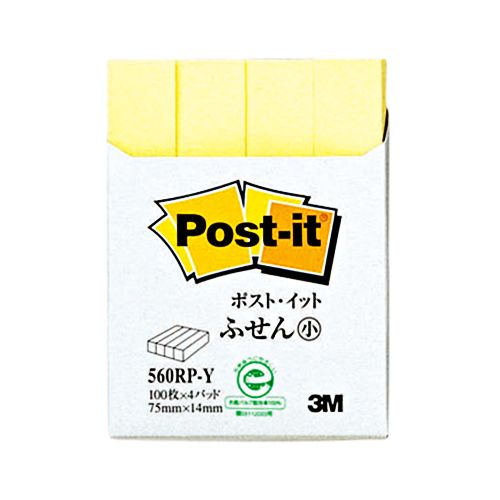 乐天商城 - ポスト・イット　ふせん小　再生紙　75×14mm　イエロー　1パック(4冊)