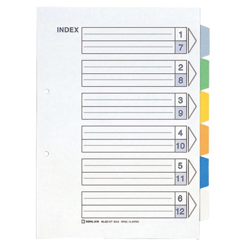 カラーインデックス　A4タテ　2穴　6色6山+扉紙　1パック(10組)