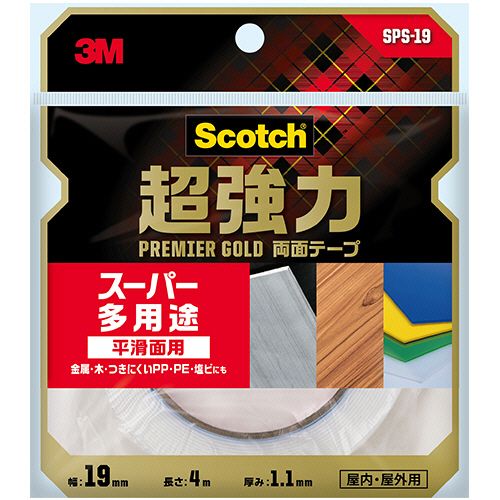 乐天商城 - スコッチ　超強力両面テープ　プレミアゴールド　(スーパー多用途)　19mm×4m　1巻