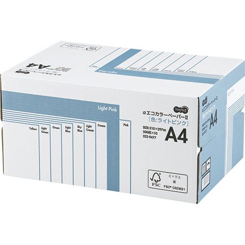 乐天商城 - αエコカラーペーパーII　A4　ライトピンク　業務用パック　1箱(5000枚:500枚×10冊)