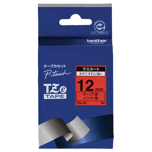 ピータッチ TZeテープ ラミネートテープ 12mm 赤/黒文字 1個