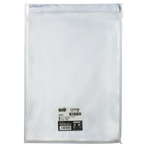 OPP袋　フタ・テープ付　角2　240×330+40mm　1セット(500枚:100枚×5パック)(3.0)