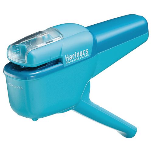 針なしステープラー(ハリナックス) ハンディタイプ 10枚とじ ライトブルー 1個