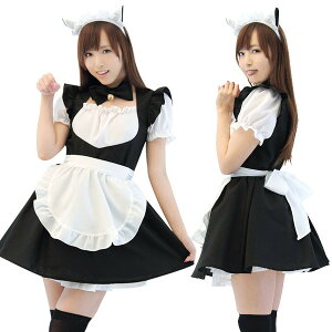 コスプレ メイド服 送料無料 【 にゃーメイド （Mサイズ）女性用】 【送料無料】白のエプロンと黒のワンピースのバランスもよく、チョーカーがカッコよく決まっています！