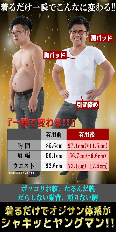 【即効マッスルメイクスーツ】【ポイント 倍】ブラック、ホワイトおもしろ tシャツ マッチョ スーツ マッスル インナー マッチョ tシャツ筋肉 tシャツ 着るだけスリム キルダケ ポイント 倍 男性用補正インナー メリハリ　pd