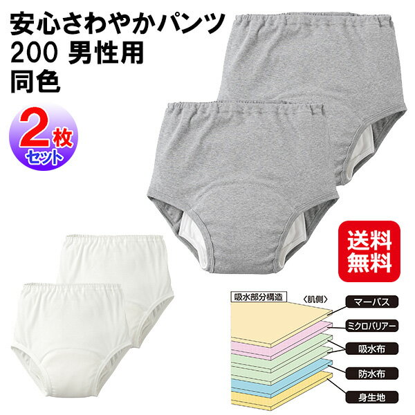 楽天ジャパンネットライフ【安心さわやかパンツ200 男性用 同色2枚組】【送料無料】【ポイント 2倍】軽失禁パンツ 尿漏れパンツ 男性 大容量 吸水量200cc M L LL サイズ 吸水パンツ 紳士 ブリーフ シニア 介護 失禁 尿漏れ パンツ メンズ 下着 綿100％ 日本製 dap