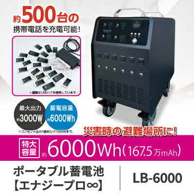 ソーラー 蓄電池 ポータブル 充電器 大容量 業務用 停電対策 防災備蓄品【LB－6000　ポータブル蓄電池　エナジープロ∞】【送料無料】【ポイント 倍～10倍】停電時には自動で供給！自動切換機能で安心 sl