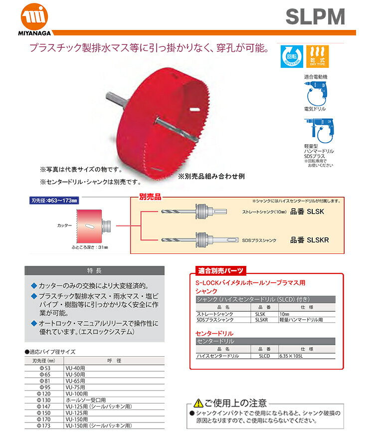 【新品】【数量限定】ミヤナガ S-LOCK バイメタルホールソー プラマス ヨウ　SLPM170