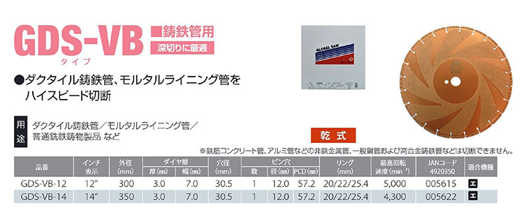 【オススメ】〈モトユキ〉　ダイヤモンドホイール　鋳鉄管用　GDS-VB-14 2