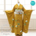 【送料無料】【中古】 振袖 正絹(展示品 ランクS からし色 黄色 桜 シンプル)お仕立て上がり 単品 成人式 古典 結婚式 卒業式 結納 レトロ【沖縄配送不可...