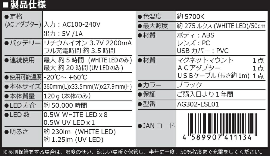 MSネット社製 LEDワーキングスリムライトAG302‐LSL01